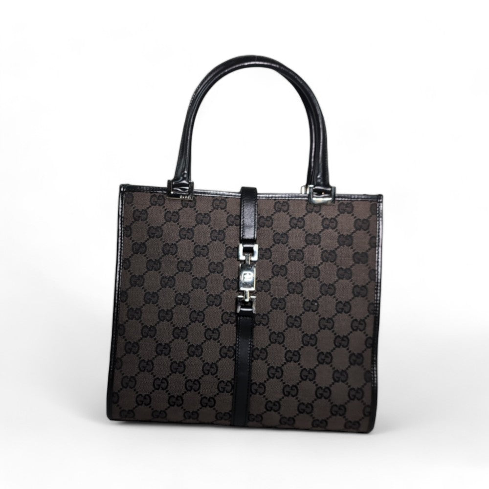 Gucci Handtasche / Tote Bag monogram braun mit schwarzen Lederdetails
