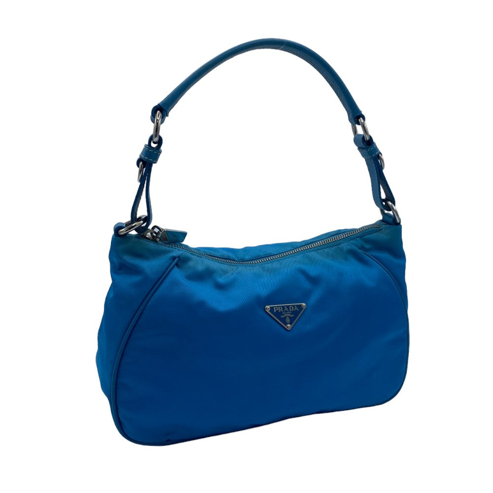Prada Handtasche aus Nylon mit Lederhenkel blau