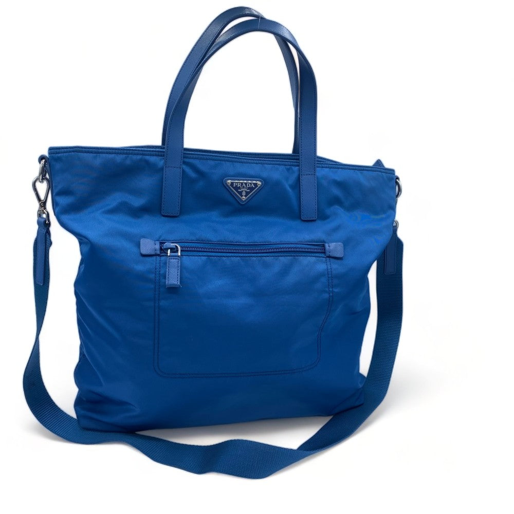 Prada Handtasche / Shopper aus Nylon mit Umhängegurt blau