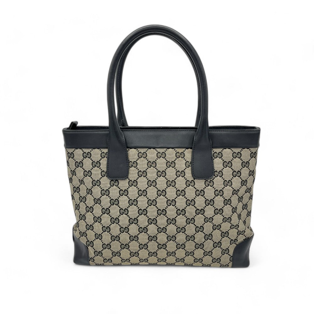 Gucci Handtasche Shopper mit schwarzem Leder monogram beige